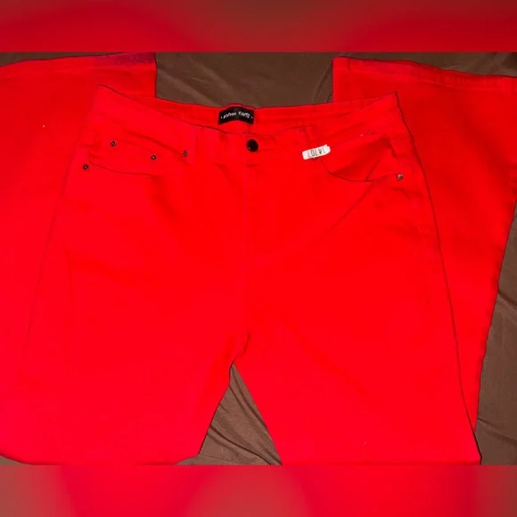Vintage Pants Red Bootcut Stretch Jeans Womens XL High Rise Flare - Picture 1 of 10